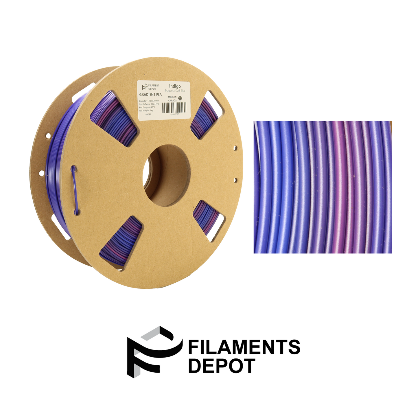 Filaments Depot Gradient PLA - Indigo (Magenta-Dark Blue)